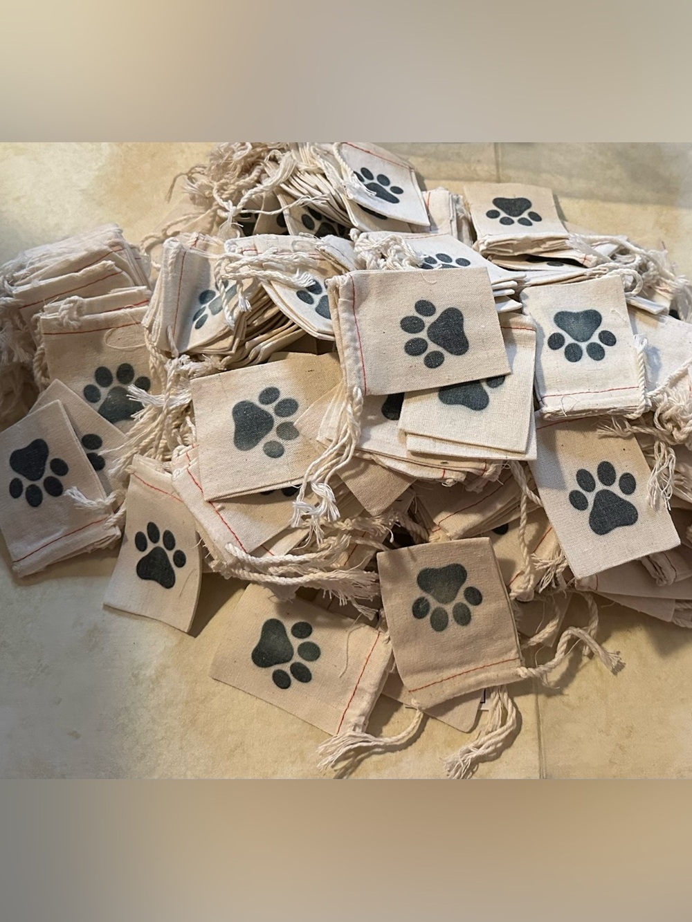 100 PAW Prints Dog Cat SMALL Natural Linen Bags for Party Favors or Gift Giving